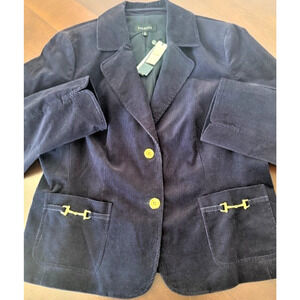 Talbots Corduroy Navy Blue Blazer Women 16 Jacket Gold Buttons Horsebit $119 NWT